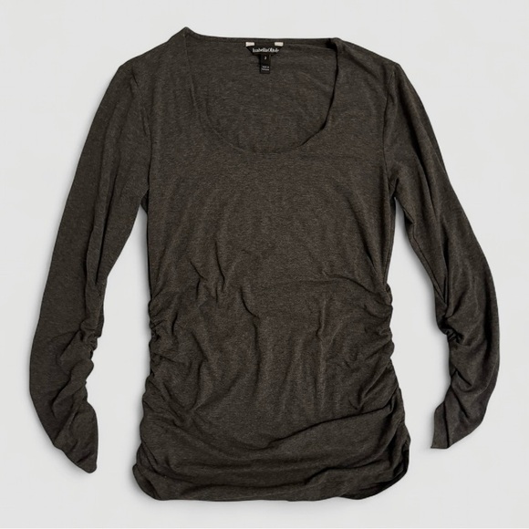 Isabella Oliver Maternity Long Sleeve Charcoal Gray Shirt Ruched Top Size 3 US 8 - Picture 1 of 2